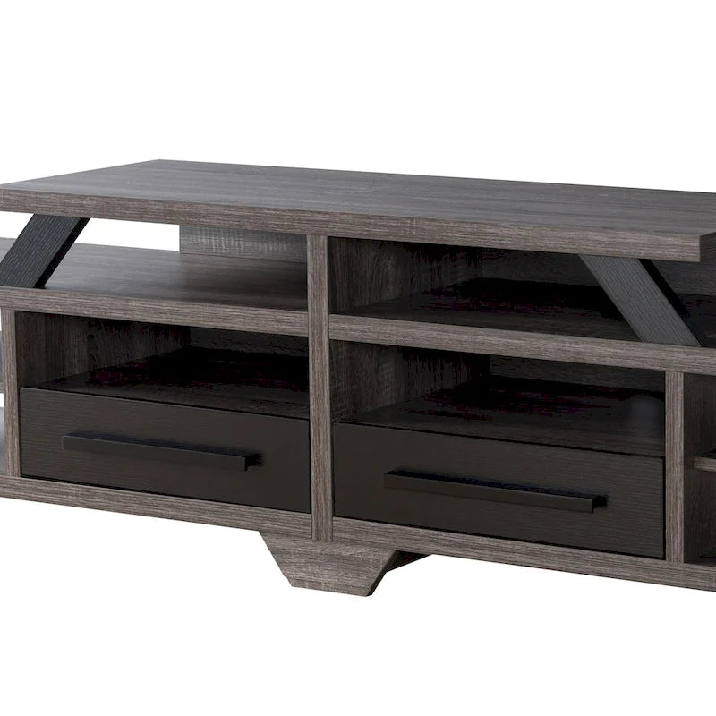 82" Tiered Open Shelf TV Stand with Drawers, Distressed Grey