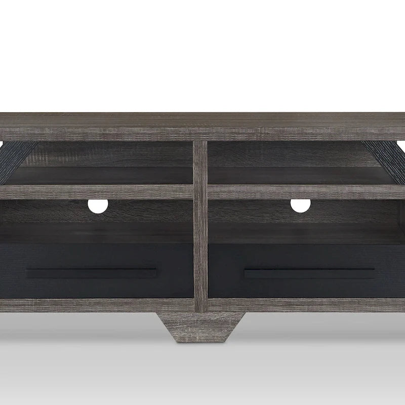 82" Tiered Open Shelf TV Stand with Drawers, Distressed Grey