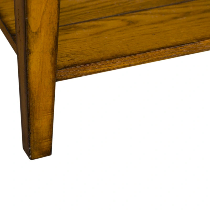 Square Solid Wood Lamp Table with Bottom Shelf & Oak Finish