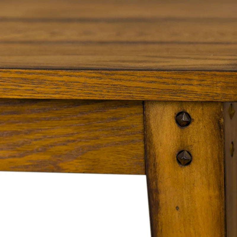 Square Solid Wood Lamp Table with Bottom Shelf & Oak Finish
