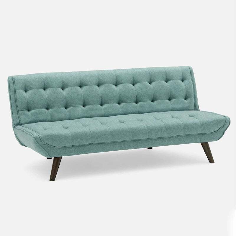 Armless Tufted Fabric Folding Sofa Bed — Adjustable Lounger in Blue