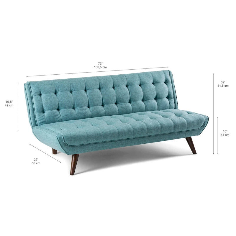 Armless Tufted Fabric Folding Sofa Bed — Adjustable Lounger in Blue