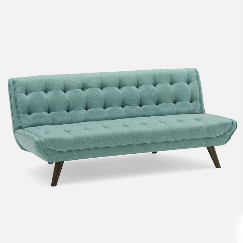 Armless Tufted Fabric Folding Sofa Bed — Adjustable Lounger in Blue