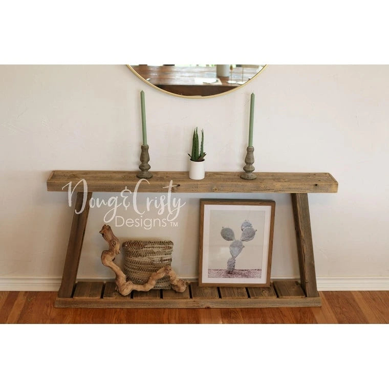 60" Reclaimed Wood A-Frame Console Table — Natural Rustic Finish