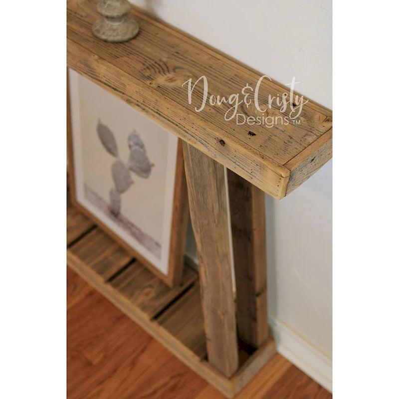 60" Reclaimed Wood A-Frame Console Table — Natural Rustic Finish
