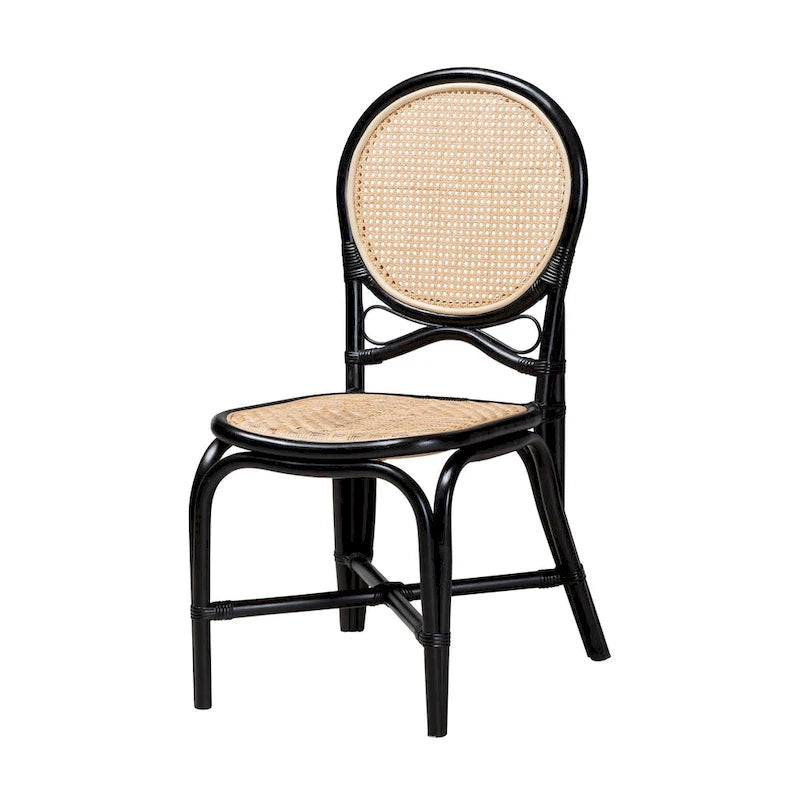 Mid-Century Modern Handcrafted Rattan Dining Chair with Round Back & Crisscross Base