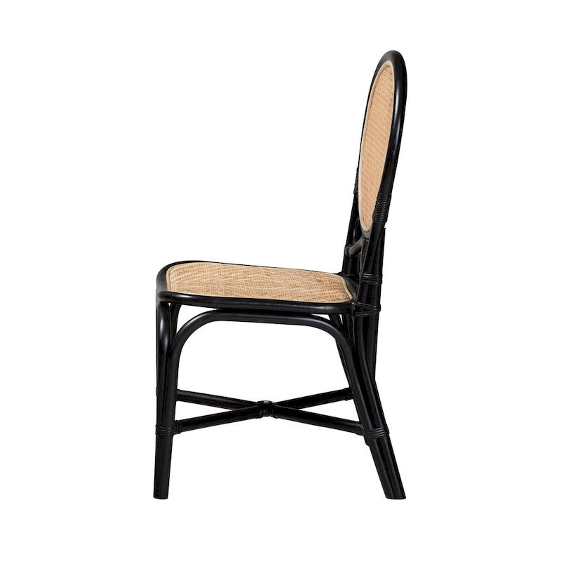 Mid-Century Modern Handcrafted Rattan Dining Chair with Round Back & Crisscross Base