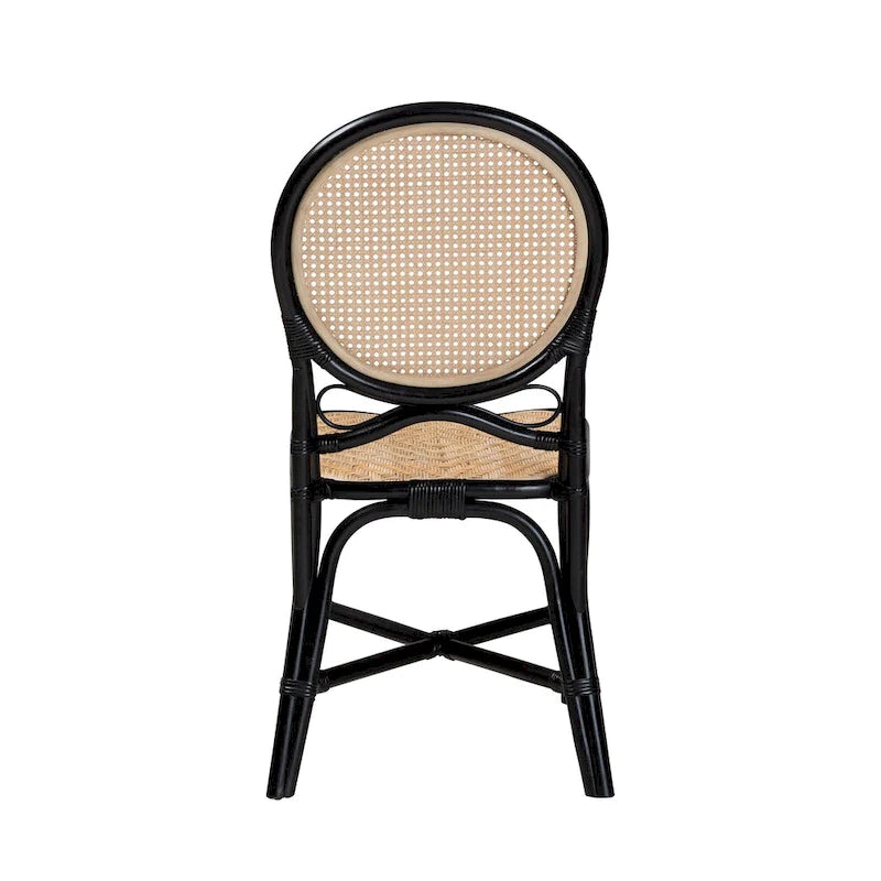 Mid-Century Modern Handcrafted Rattan Dining Chair with Round Back & Crisscross Base