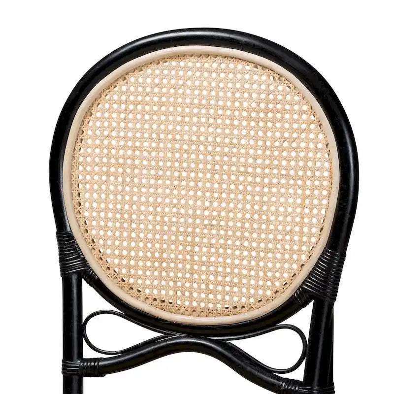 Mid-Century Modern Handcrafted Rattan Dining Chair with Round Back & Crisscross Base