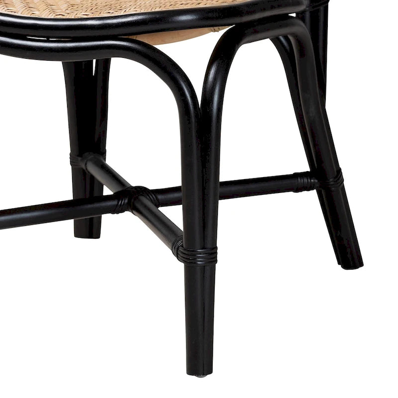 Mid-Century Modern Handcrafted Rattan Dining Chair with Round Back & Crisscross Base
