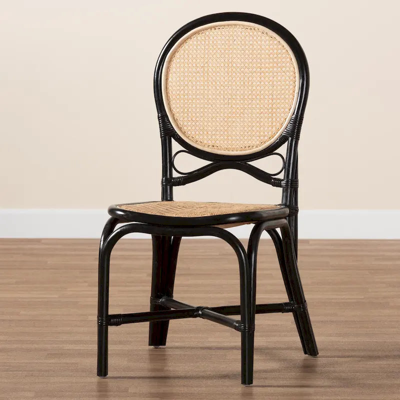 Mid-Century Modern Handcrafted Rattan Dining Chair with Round Back & Crisscross Base