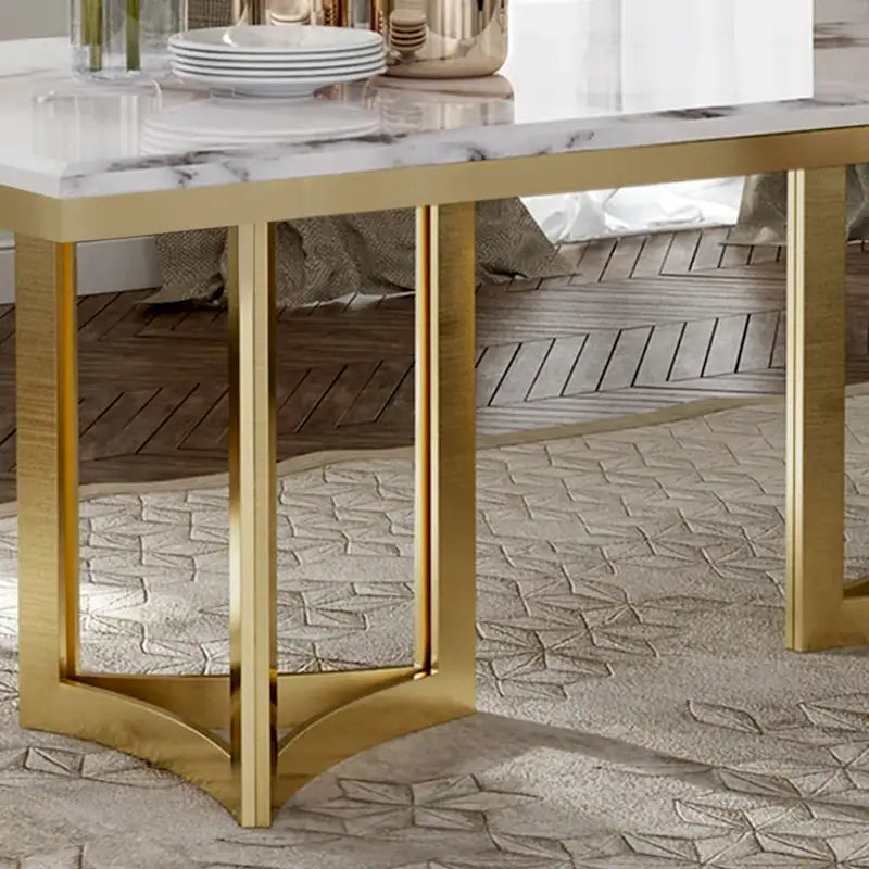63" Marble Top Rectangular Dining Table with Gold Stainless Steel Legs, Seats 4-6