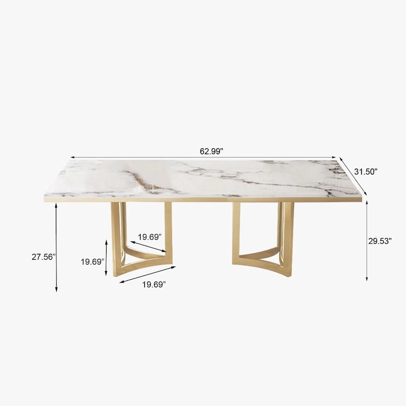 63" Marble Top Rectangular Dining Table with Gold Stainless Steel Legs, Seats 4-6