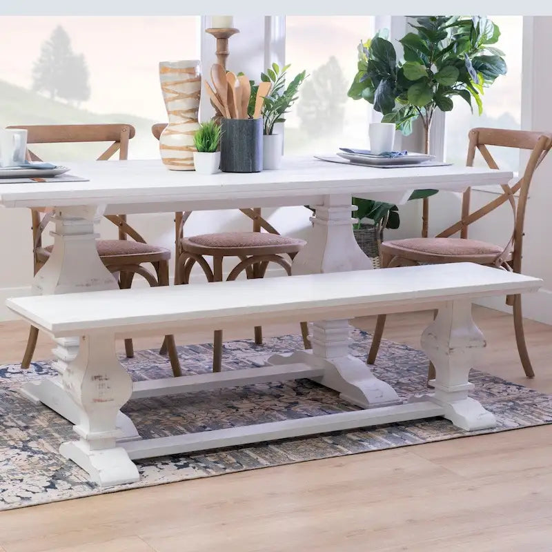 Solid Pine Wood Double Pedestal Dining & Entryway Bench