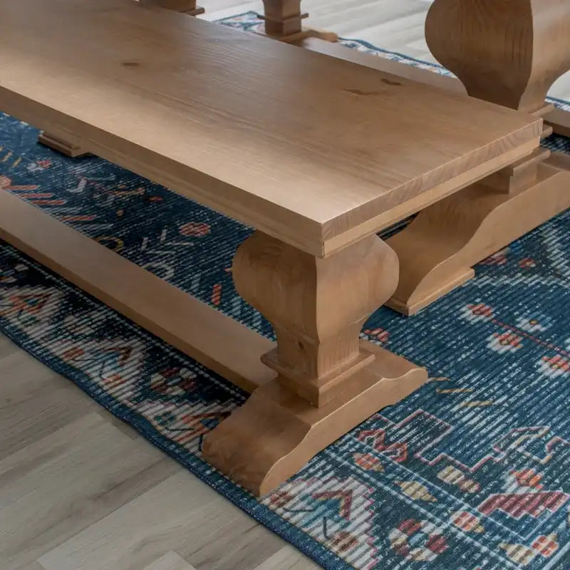 Solid Pine Wood Double Pedestal Dining & Entryway Bench