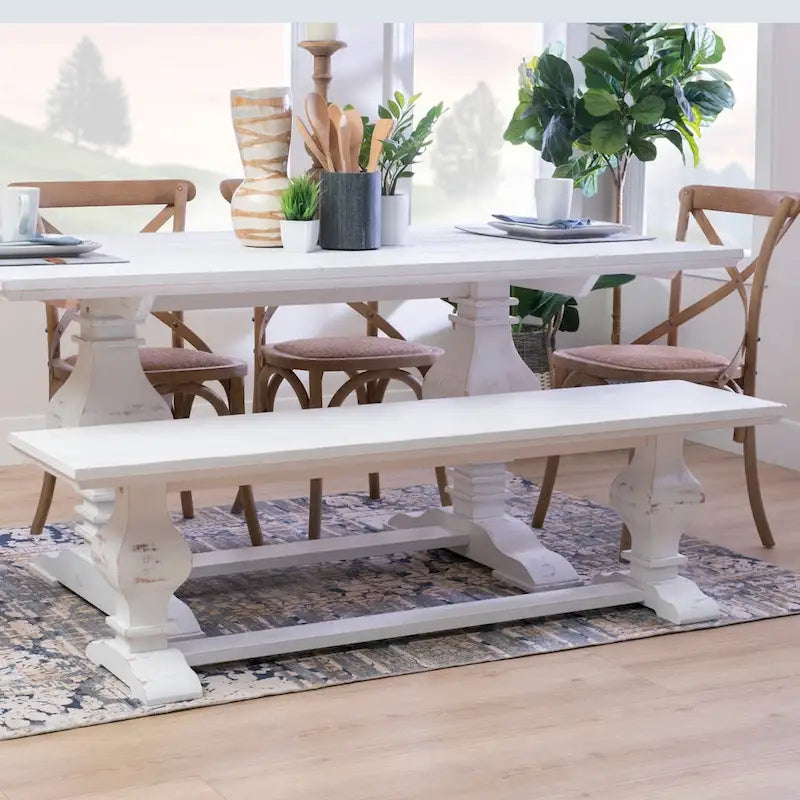 Solid Pine Wood Double Pedestal Dining & Entryway Bench