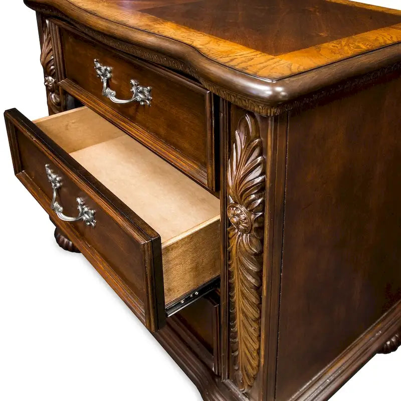 Traditional 3-Drawer Solid Wood Nightstand with Carved Detail & Felt-Lined Drawer
