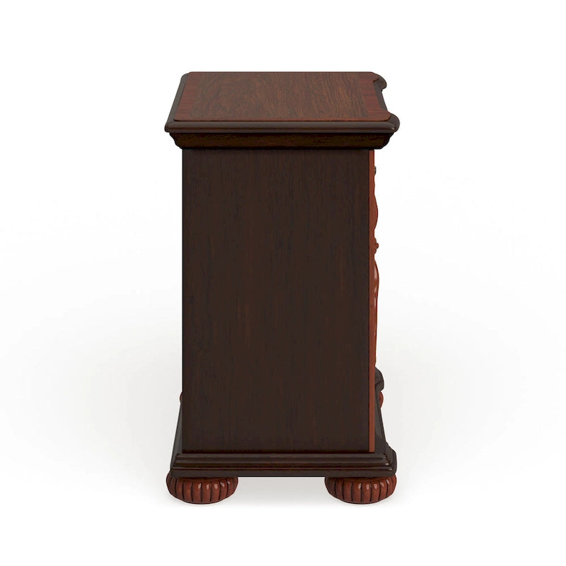 Traditional 3-Drawer Solid Wood Nightstand with Carved Detail & Felt-Lined Drawer
