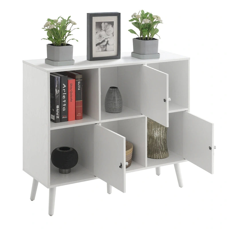 Mid-Century Modern 3-Door 3-Cubby Storage Sideboard Console Table