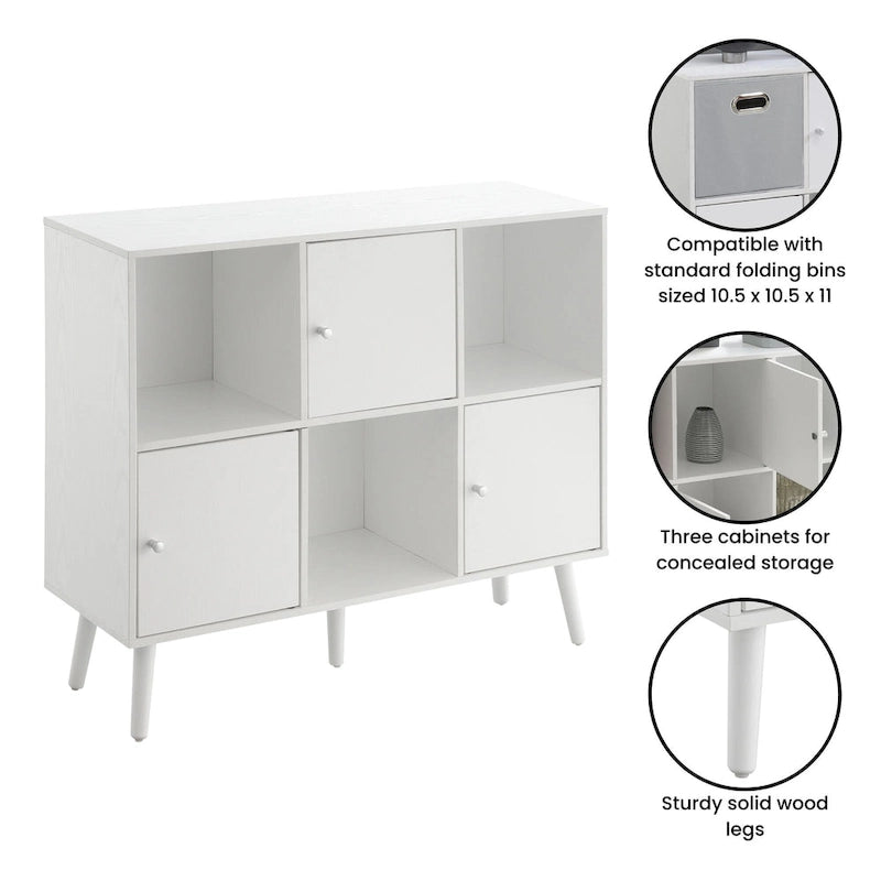 Mid-Century Modern 3-Door 3-Cubby Storage Sideboard Console Table