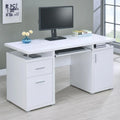 White Office Desk with File Cabinet & Keyboard Tray