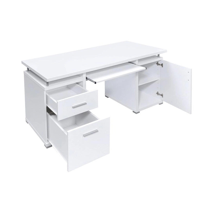 White Office Desk with File Cabinet & Keyboard Tray