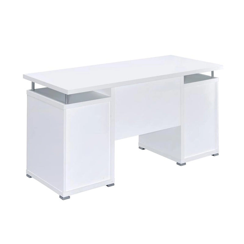 White Office Desk with File Cabinet & Keyboard Tray