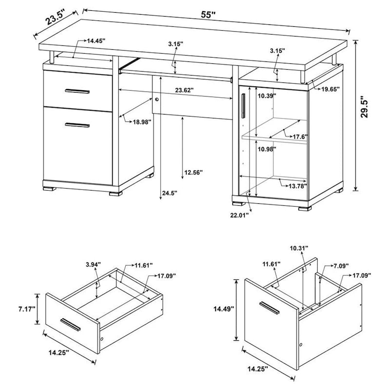 White Office Desk with File Cabinet & Keyboard Tray