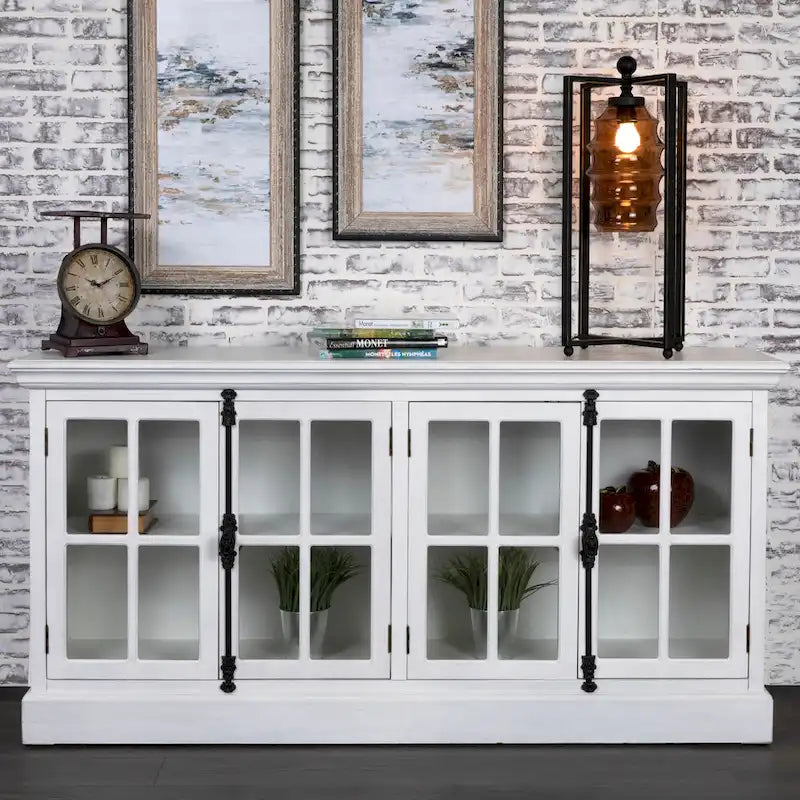 Modern 4-Door Glass Panel TV Media Console Cabinet, 72 Inch