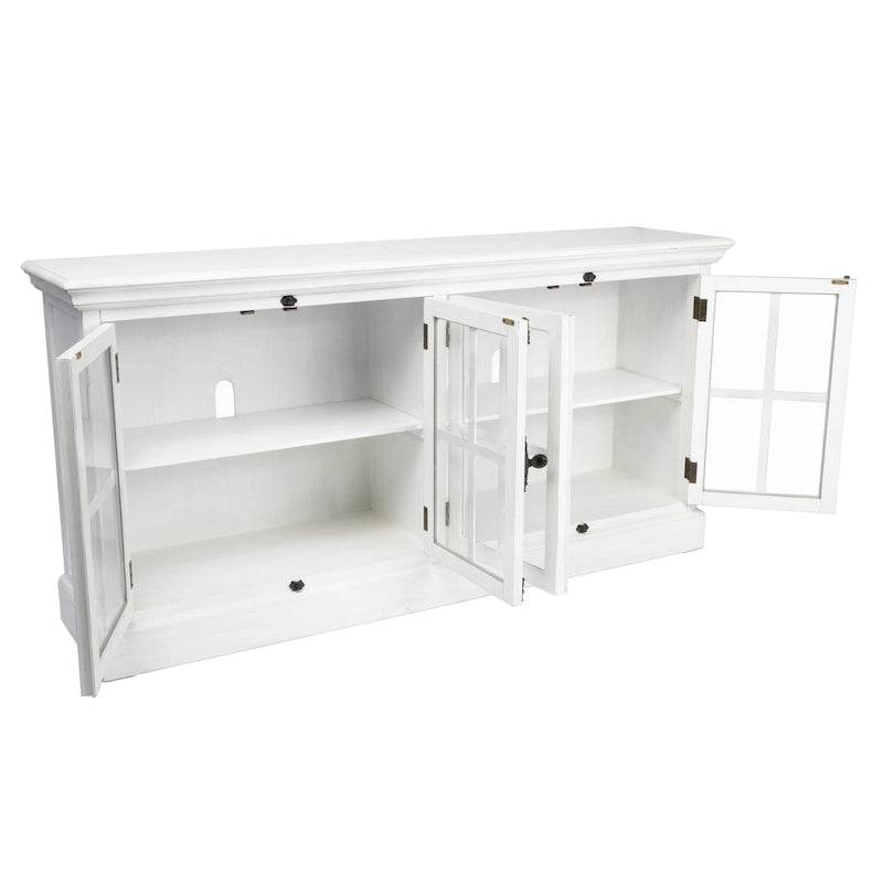 Modern 4-Door Glass Panel TV Media Console Cabinet, 72 Inch