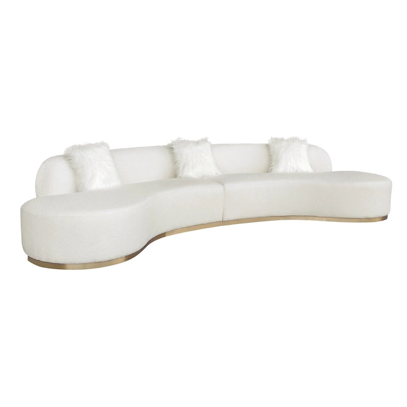 Curved Sculptural Sofa with 3 Pillows — Foam Cushion, Pet-Friendly Fabric
