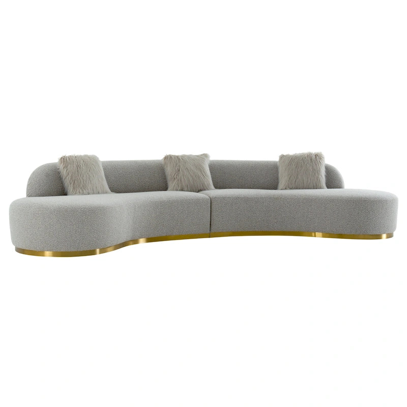 Curved Sculptural Sofa with 3 Pillows — Foam Cushion, Pet-Friendly Fabric