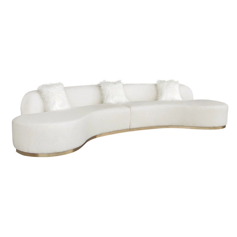 Curved Sculptural Sofa with 3 Pillows — Foam Cushion, Pet-Friendly Fabric