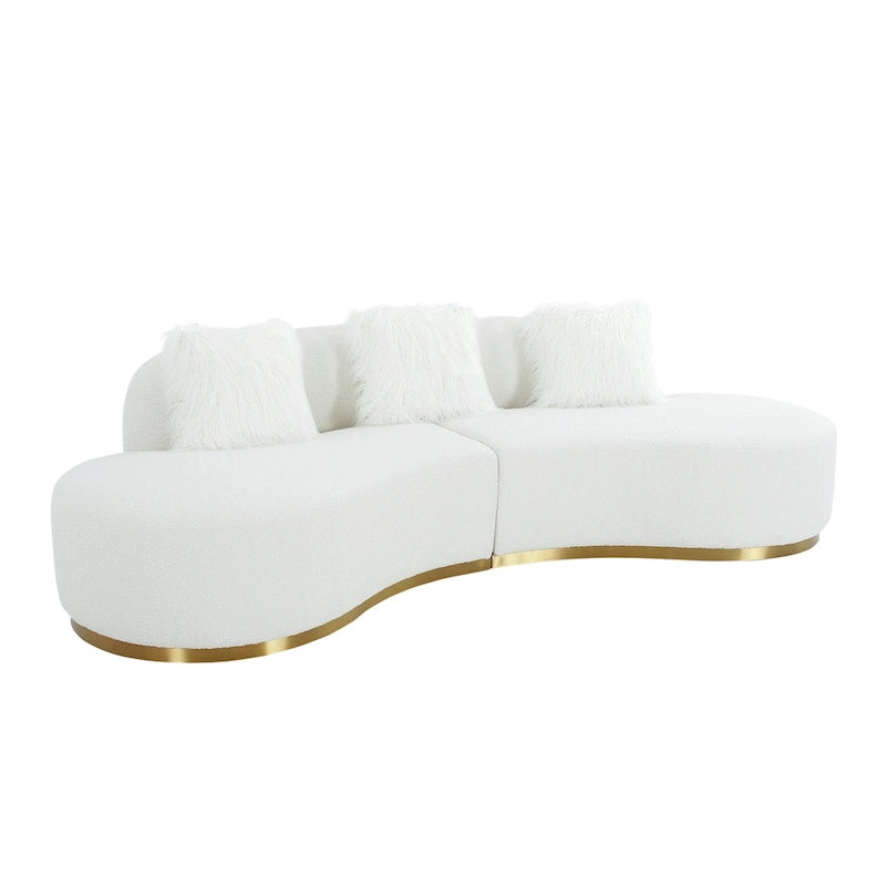 Curved Sculptural Sofa with 3 Pillows — Foam Cushion, Pet-Friendly Fabric