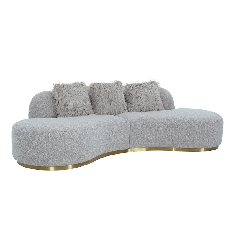Curved Sculptural Sofa with 3 Pillows — Foam Cushion, Pet-Friendly Fabric