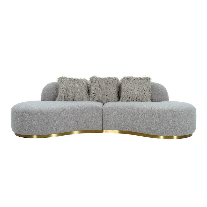 Curved Sculptural Sofa with 3 Pillows — Foam Cushion, Pet-Friendly Fabric