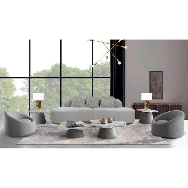 Curved Sculptural Sofa with 3 Pillows — Foam Cushion, Pet-Friendly Fabric