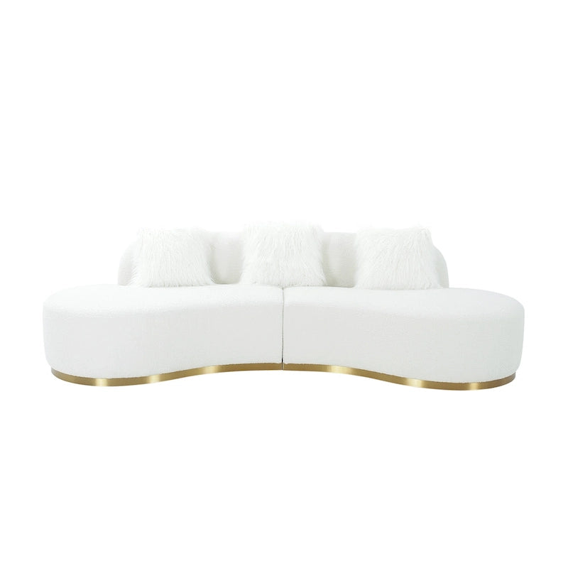 Curved Sculptural Sofa with 3 Pillows — Foam Cushion, Pet-Friendly Fabric