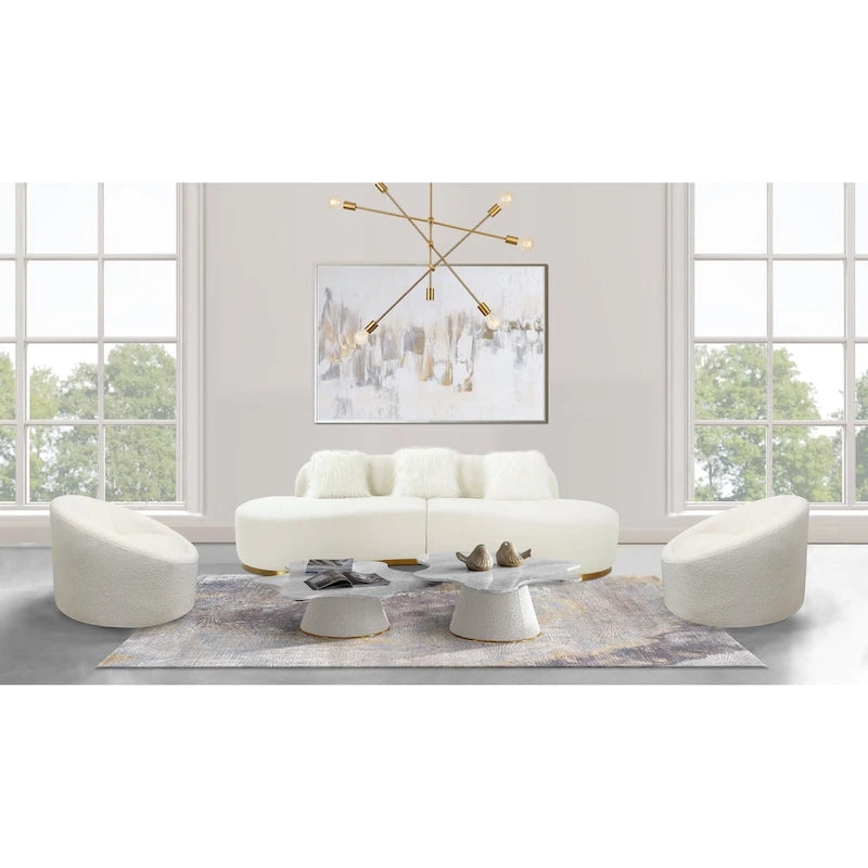 Curved Sculptural Sofa with 3 Pillows — Foam Cushion, Pet-Friendly Fabric