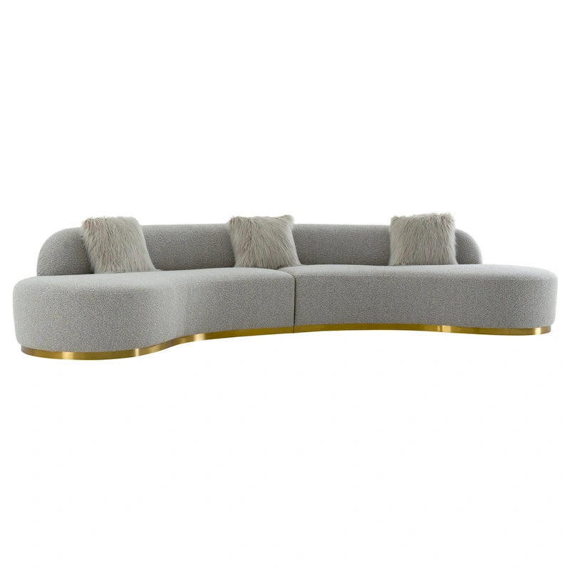 Curved Sculptural Sofa with 3 Pillows — Foam Cushion, Pet-Friendly Fabric