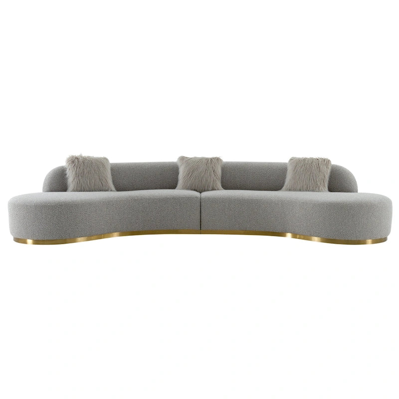 Curved Sculptural Sofa with 3 Pillows — Foam Cushion, Pet-Friendly Fabric