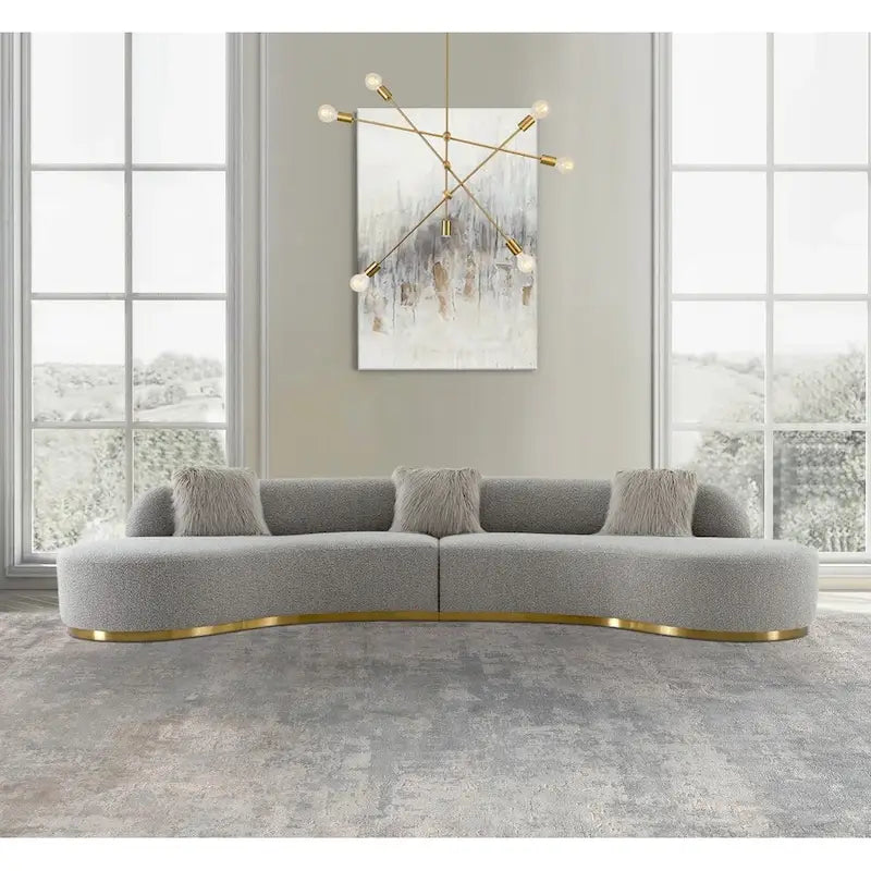Curved Sculptural Sofa with 3 Pillows — Foam Cushion, Pet-Friendly Fabric