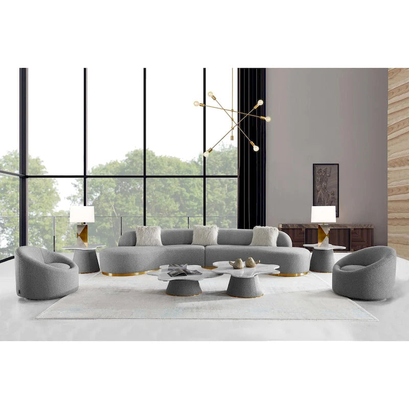Curved Sculptural Sofa with 3 Pillows — Foam Cushion, Pet-Friendly Fabric