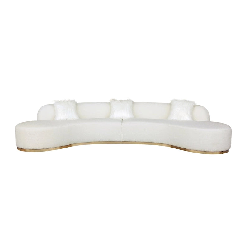 Curved Sculptural Sofa with 3 Pillows — Foam Cushion, Pet-Friendly Fabric