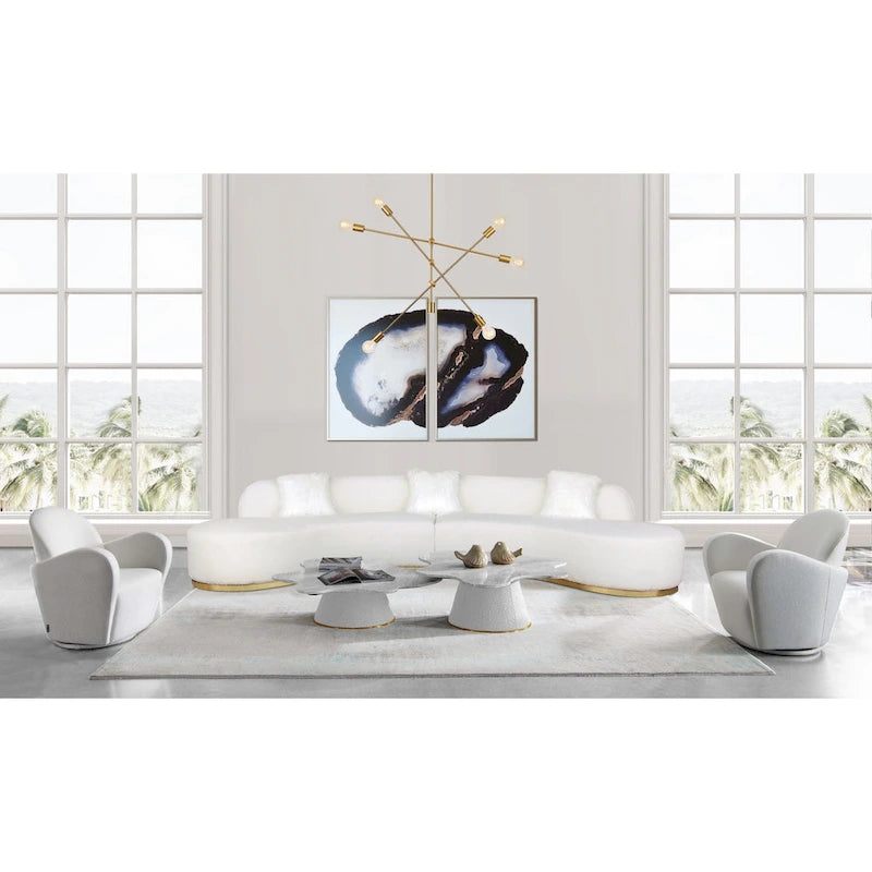 Curved Sculptural Sofa with 3 Pillows — Foam Cushion, Pet-Friendly Fabric