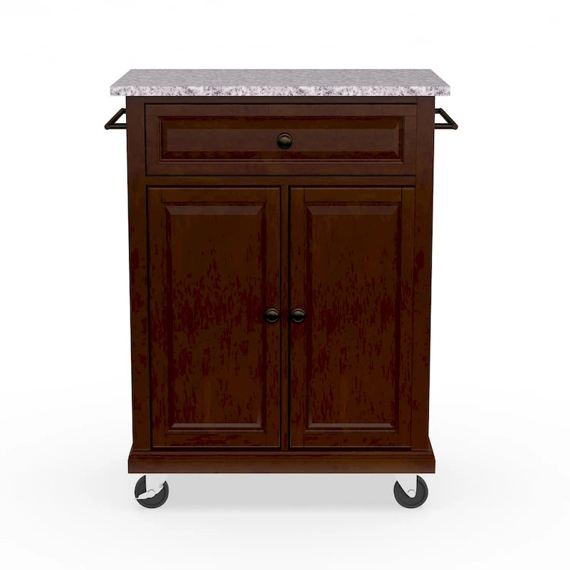 Solid Wood Kitchen Cart with Granite Top, Locking Casters & Storage Cabinet
