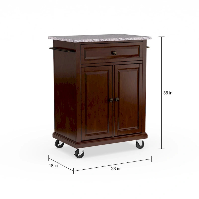 Solid Wood Kitchen Cart with Granite Top, Locking Casters & Storage Cabinet
