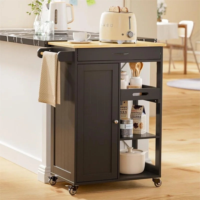 Rolling Kitchen Island Cart with Drawer & Shelves