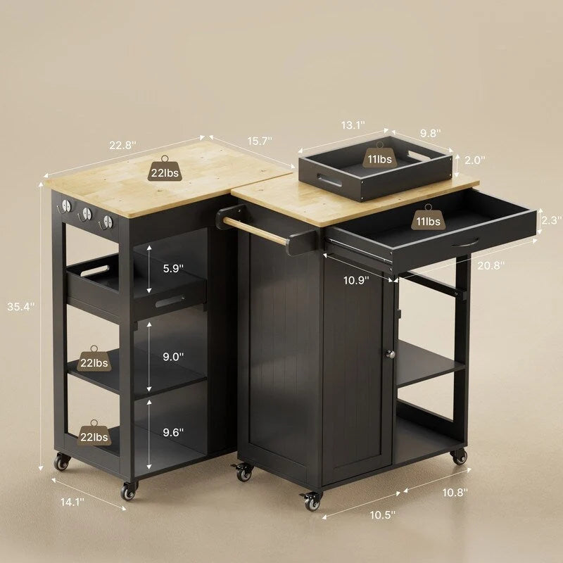 Rolling Kitchen Island Cart with Drawer & Shelves