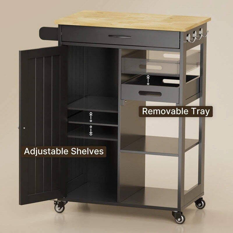 Rolling Kitchen Island Cart with Drawer & Shelves